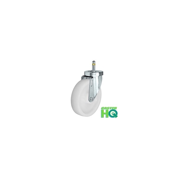 5"x1-1/4" White Nylon Wheel, Swivel Caster, 7/16"x1-3/8" Grip R